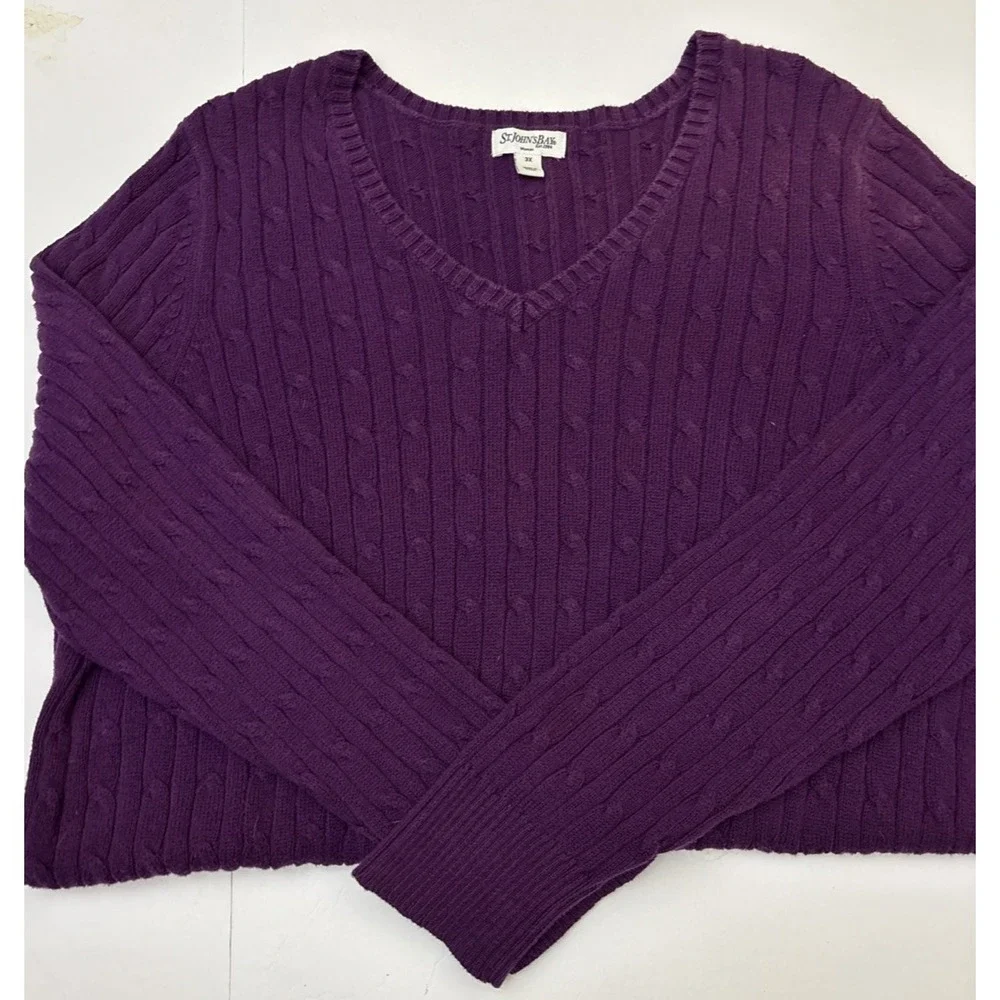St Johns Bay Women's Purple Cable Knit V Neck Sweater Plus Size 3X - Picture 2 of 11